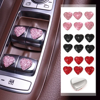 

6Pcs 14mm Heart Car Interior Button Stickers Diamond Crystal Decal Emblem Decoration For Universal