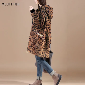 

Autumn Winter Vintage Leopard Faux Fur Jacket Coat Women's Thick Warm Fashion Zipper Hooded Natural Fur Outwear Female Plus Size