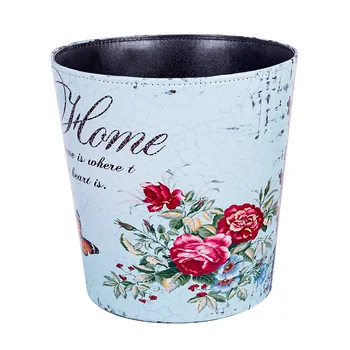 

26 X 20 X 26cm 10L Waterproof Leather Trash Bin Waste Container Garbage Can Office Paper Basket - Vintage Butterfly Flower