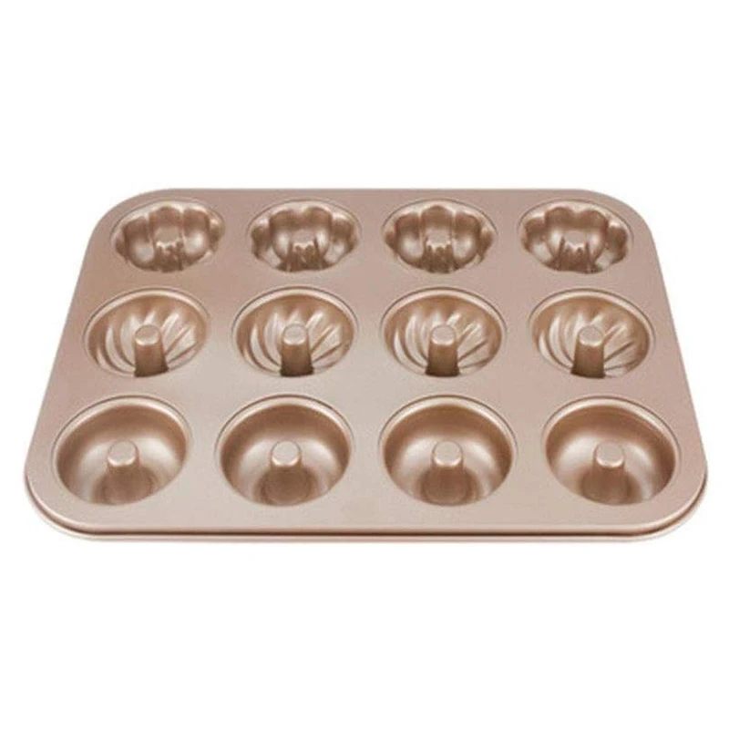 

12-Cups Mini Donut Pan, Non-Stick Fluted Tube Donut Cake Mold, Doughnuts Biscuit Cake Baking Tray Maker Pan