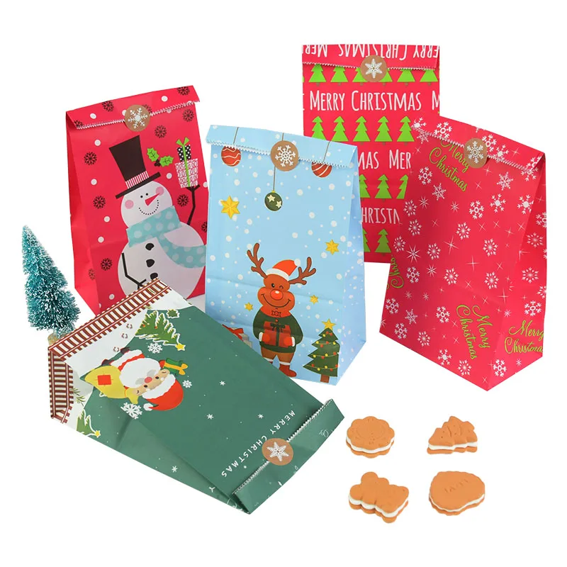 Christmas Gift Candy Box Kraft Paper Bag Xmas Tree Snowman Cookies Snack Packing Bag Wedding Birthday Party Supplies