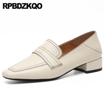 

2019 brand loafers women square toe genuine leather designer shoes china slip resistant flats chinese spring autumn on ladies