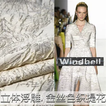 

100cm*140cm/piece Dark gold yarn-dyed jacquard dress jacket fabric high-end brocade fabric