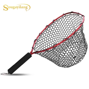 

Sougayilang High Quality Fly Fishing Net 34cm Red Soft Rubber Landing Net Trout Catch Net Lanyard Rope Fishing Tackle