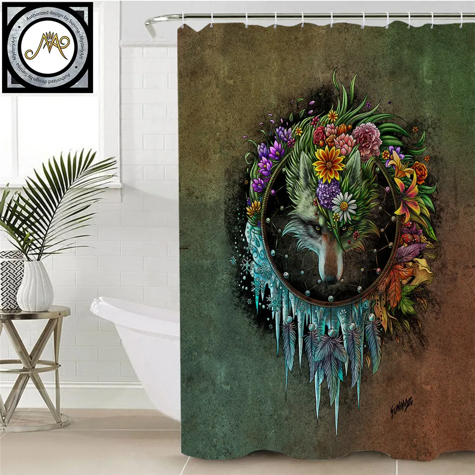 

Wolf Seasons Dreamcatcher by SunimaArt Shower Curtain Flowers Waterproof Bath Curtain With Hooks Snowflake Bathroom Curtains