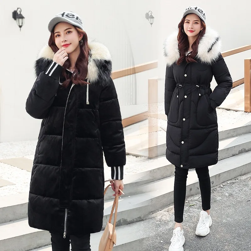 

Cotton-padded Jacket 2019 New Style Women's Mid-length Korean-style Loose Thick down Feather Cotton-padded Clothes Gold Velvet W