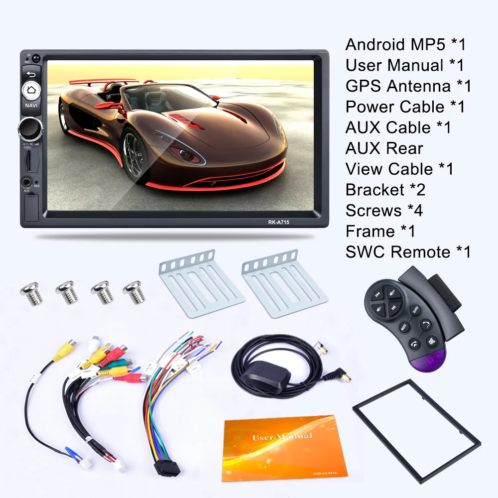 Автомобильный MP5 плеер 2 DIN 7 дюймов четырехъядерный Android 8,1 Bluetooth HD сенсорный экран автомобильный MP5 gps плеер Поддержка FM USB SD wifi Mirrorlink