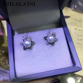

YIKALAISI 925 Sterling Silver Jewelry Pearl Earrings 2019 Fine Natural Pearl jewelry 6-7mm stud Earrings For Women wholesale
