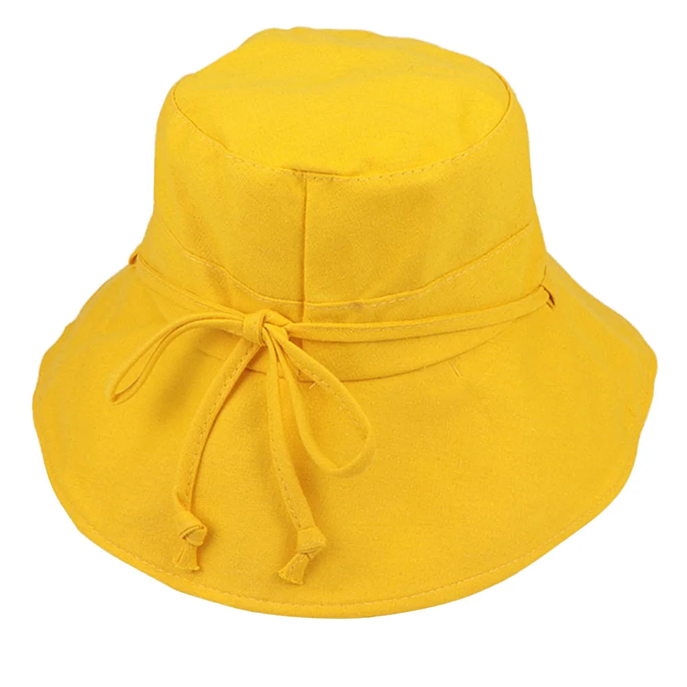 

All Match Summer Bucket Solid Drawstring UV Protection Accessories Outdoor Foldable Casual Wide Brim Women Sun Hat Lightweight
