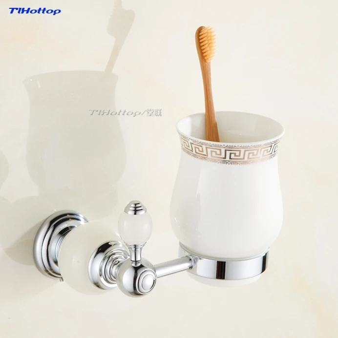 Silver 1pc Tlhottop один нефритовый зеленый камень золотой стакан держатель латунь настенный зубная щетка аксессуары для ванной комнаты подстаканник YJ 8164 - Цвет: Silver 1pc