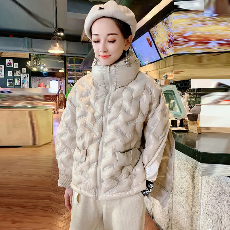 Beige Новинка года; модная плотная теплая куртка-пуховик для женщин; Короткая Повседневная ветрозащитная зимняя куртка с воротником для женщин; 50 - Цвет: Beige