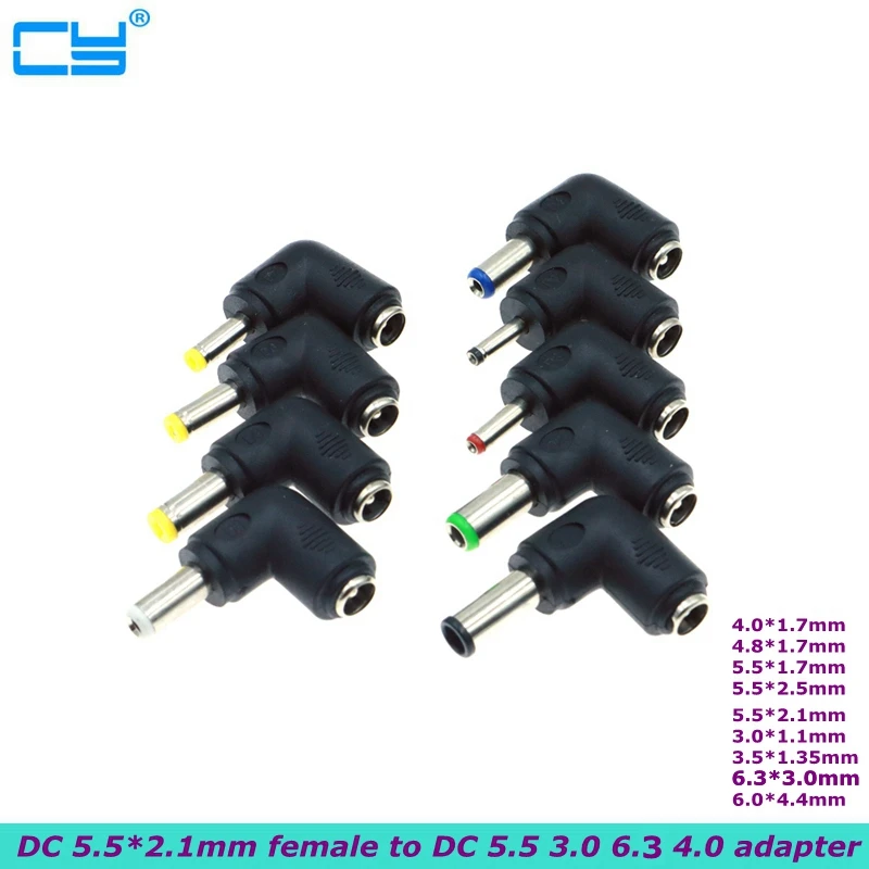 L-type DC Power Connector 90 Degree 5.5x2.1 Female to Various Male Sizes Description Image.This Product Can Be Found With The Tag Names 55 x 25 mm connector dc power, 55x21 male connector dc power cable, Dc power plug connector 55 x 21mm male female