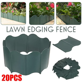 

20Pcs 5.9*5.5" Green Garden Fence Edging Cobbled Stone Effect Plastic Lawn Edging Plant Border Decorations Flower Bed Border