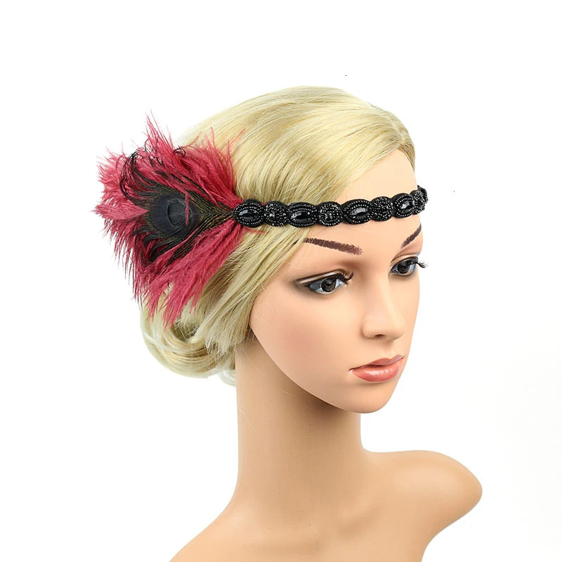 

Women Flapper Feather Headband 1920s Vintage Gatsby Party Headpiece Manual Feather Elastic Hair Decorate Hairband Bride Headwear