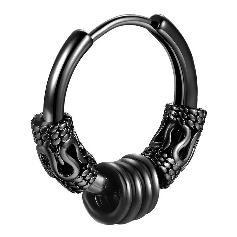 Rockyu Surgical Stainless Steel Hoop Earrings For Men Small Dragon