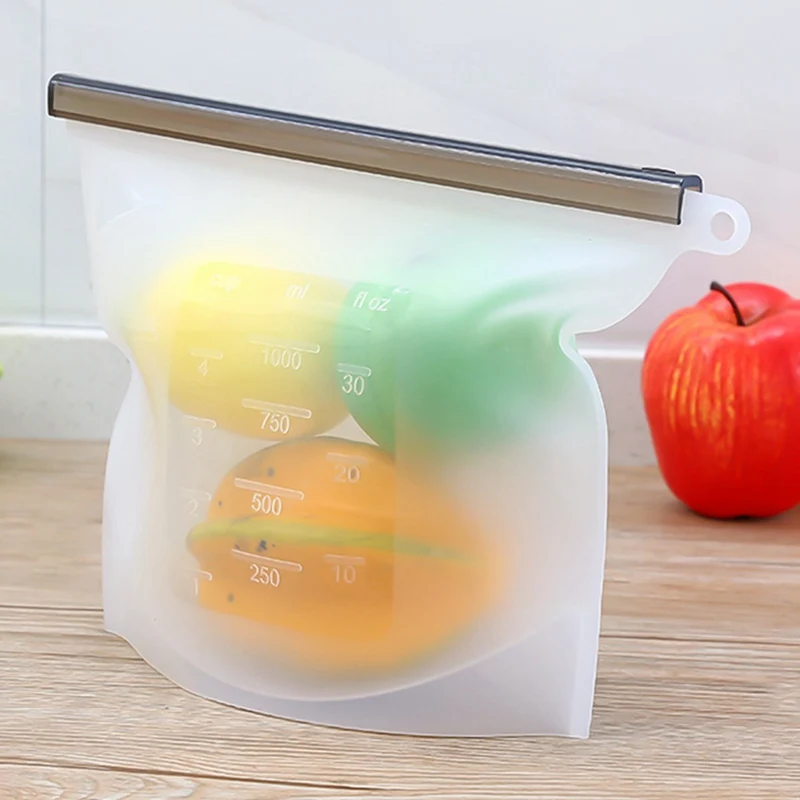 1000 мл силиконовый мешок многоразовый силиконовый мешок для еды Zero отходов Ziplock мешок для хранения еды холодильник свежие сумки Organiz - Цвет: WT