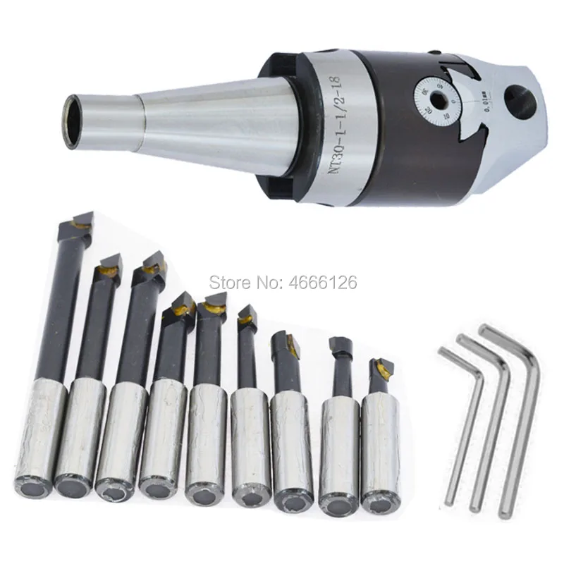 

New DIN2080 NT30 M12 thread Arbor F1 -12 50mm boring head and 9pcs 12mm boring bars, boring head set boring tool
