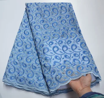 

sky blue High Quality luxury Beads African Dry Lace Fabric Embroiderey Swiss Voile Lace In Switzerland For Men Garment Sewing