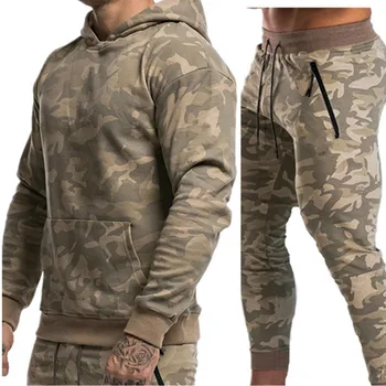 

Autumn and Winter New Season Muscle Men Sports Suit Fitness Outdoor Sports Running Training Camouflage Two-piece Suit