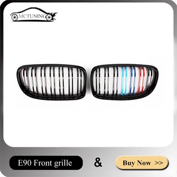 

One Pair Dual Line Auto Glossy black Mesh Grill Grille for 3 Series E90 LCI Racing Grille Grills 2008-2011