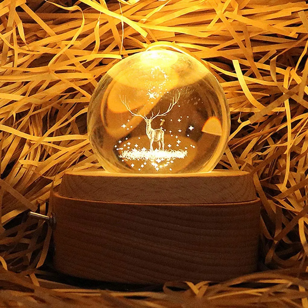 HOT-3D Crystal Ball Music Box The Deer Luminous Rotating Musical Box With Projection Led Light 6