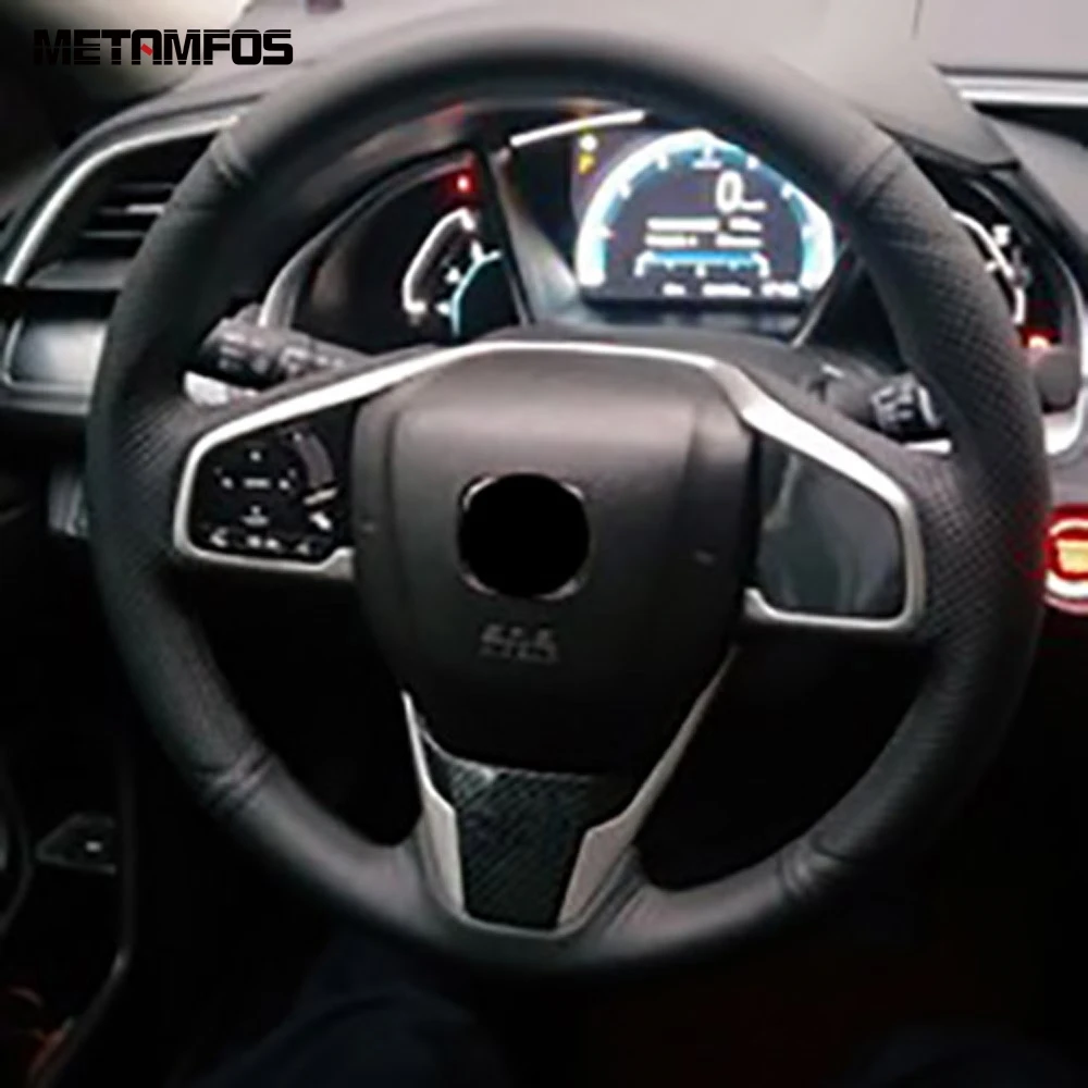 For Honda Civic Sedan 2016 2018 2019 Carbon Fiber Steering Wheel Cover Trim Decoration Frame Interior Accessories Car Styling