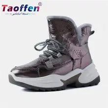 Taoffen/черная прогулочная обувь из натуральной кожи; женские зимние кроссовки; теплая зимняя обувь; Повседневная теплая Уличная обувь; Размеры 35-40