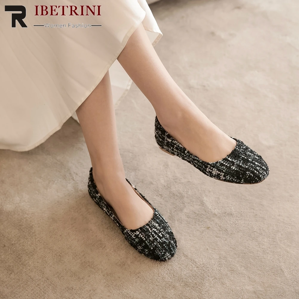

RIBETRINI Consise Female Brand Flats Round Toe Cloth Slip On Shallow Flats Women 2020 Casual Office Leisure Shoes Woman
