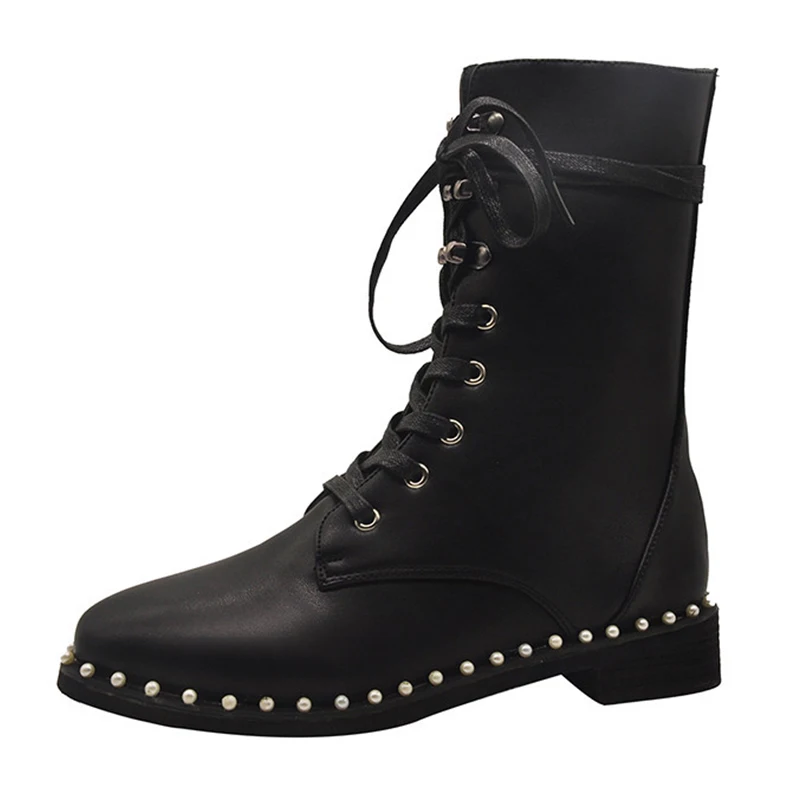 Lace Up Boots Round Toe Shoes Martins For Women Low Heels booties Booties Ladies Bootee Woman Luxury Designer Riding Rock