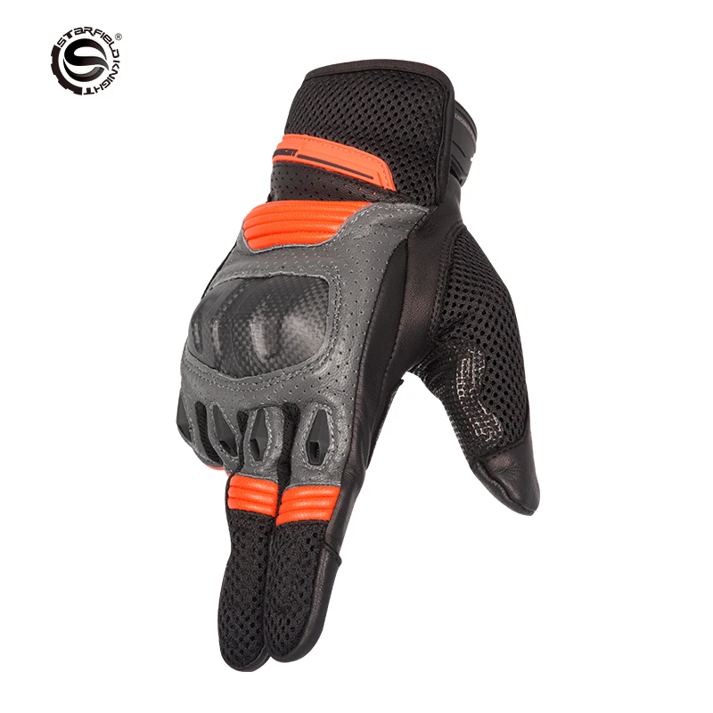 

SFK Orange Black Red Leather Motorcycle Protective Full Finger Racing Gloves Motorbike Motocross Riding Protection Accessories