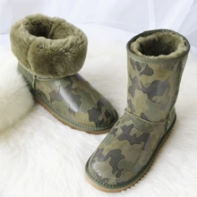 G& ZaCo/роскошные зимние женские ботинки из овечьей кожи; ботинки до середины икры на натуральном овечьем меху; хлопковая обувь; нескользящие камуфляжные шерстяные ботинки