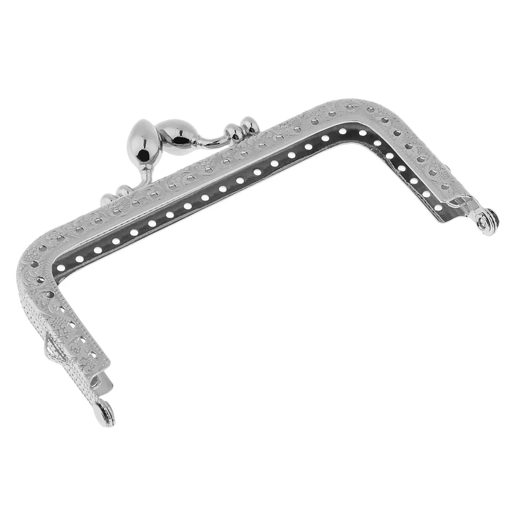 Retro Silver Metal Flower Square Frame Purse Coins Changes Bag DIY Craft Kiss Clasp Lock 10.5 x 7.5 cm