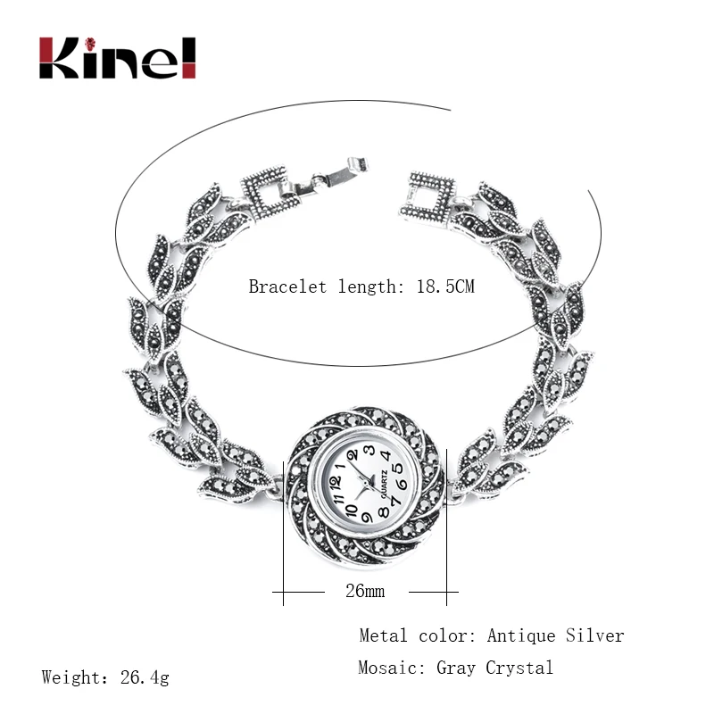 Kinel модные женские часы античное серебро роскошный яркий черный браслет со стразами наручные часы Винтажные Ювелирные изделия Новинка
