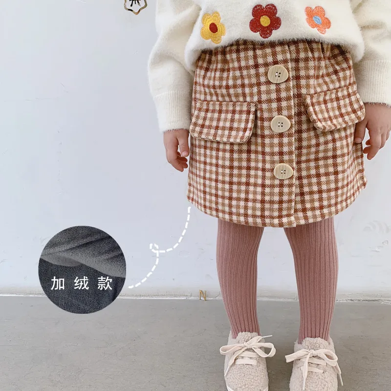Girls woolen plaid skirts Winter warm fleece inside fashion skirt 1-6Y |