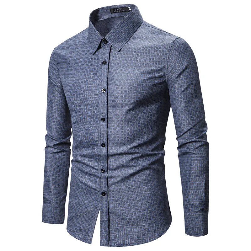 Мужская рубашка в клетку хлопок Весна Осень Повседневная рубашка с длинными рукавами мягкая удобная приталенная стильная брендовая мужская одежда - Цвет: Light blue