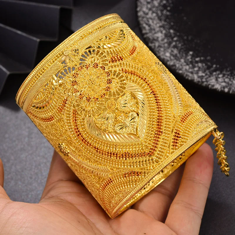 24K Gold Color Dubai Bangles For Women African Ethiopian Bracelets Wedding Jewelry Party Gifts