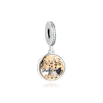 

CKK 925 Sterling Silver Charm 14K Gold Family Roots Tree Charms Beads for Jewelry Making Fits Original Bracelets DIY Accessories