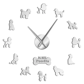 

ABUI-Poodle Big Hand Modern Wall Clock Poodle Dog Diy Giant Wall Clock Dining Room Wall Decor Poodle Mirror Effect Diy Large Wal
