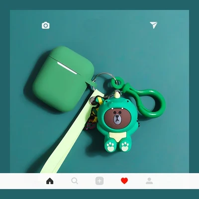 Силиконовые чехлы для Apple AirPods 2 мягкие Мультяшные милые цветочные наушники чехол для Air Pods 1 Зарядная коробка крышка с крючками - Цвет: 002