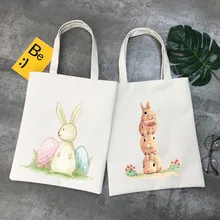Simple Tote Bag Cute Cartoon Rabbit Series Shopping Bag Fashion Printing Large Capacity Conventional  Bags Canvas Shoulder Bag