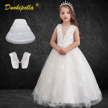 

3 - 12 Years Fancy Lace floral Eleghant Wedding Girls Dress Foor Length Children Long Evening robe Masquerade Ceremony Dresses