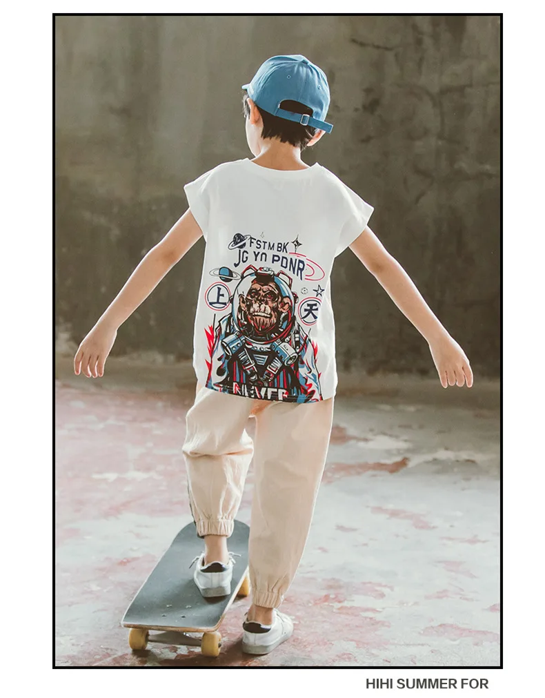 Летняя повседневная одежда для мальчиков-подростков модная футболка с абстрактным принтом и короткими рукавами и круглым вырезом