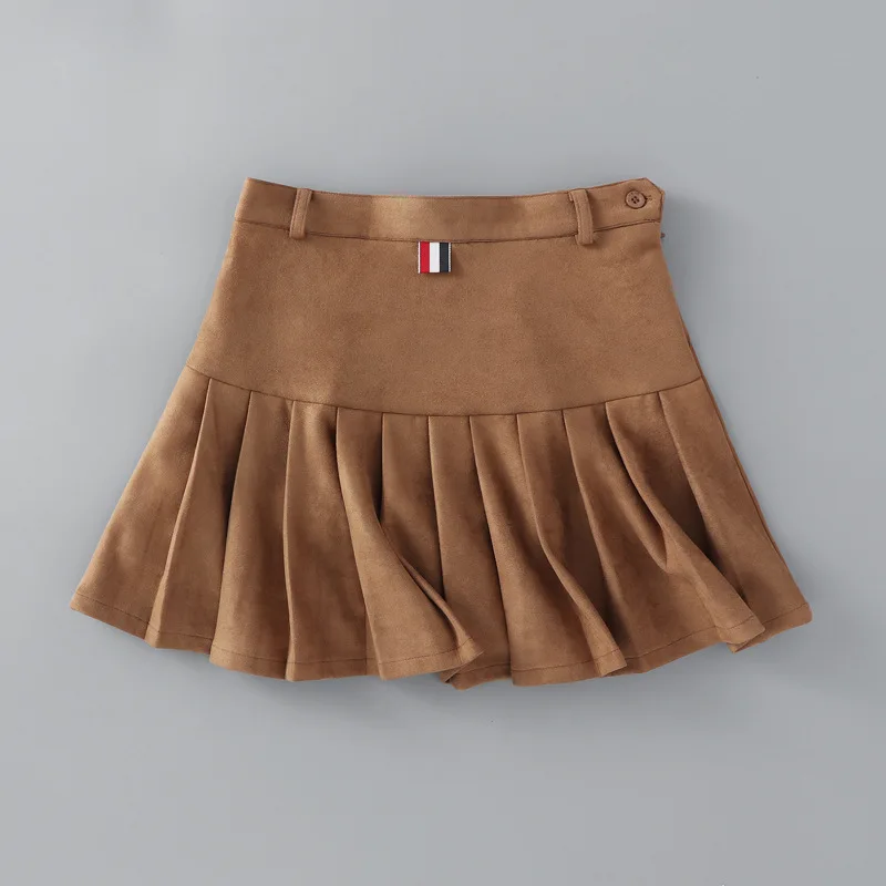 

Spring And Summer Single High-waisted College Style Skirt Women's Suede Pleated Skirt TB with Safety Shorts A- line Skirt Short