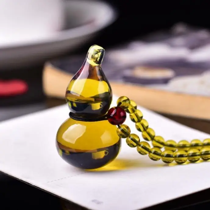 

New Product Beeswax Amber Yellow Gourd Necklace Pendant Charm Jewellery Hand-Carved Pendant for Women Men Fashion Accessories