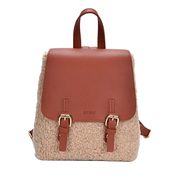 

Woolen Cloth Backpacks for Winter Women Fashion Female PU Leather Backpack College Book Backpack Woman Shoulder Bags
