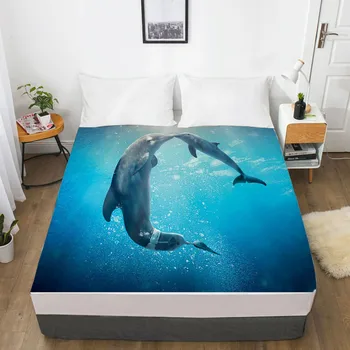 

3D Fitted Sheet Bed Mattress Fitted Cover Custom Design Bed Linens Sheets Bedsheet 200x200cm Animal Sea Dolphin Printed Bedding