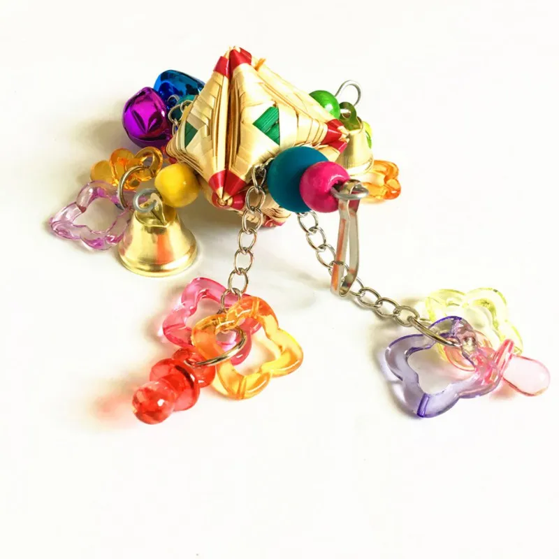 Cage Hammock Swing Toy Bird Hanging Chew Toy For Cage Rattan Grass Woven Bird Toy With Colorful Acrylic Accessories And Bells