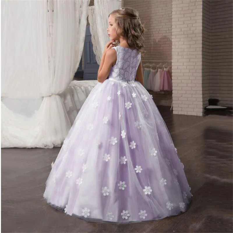 Платье для девочек нарядное платье подружки невесты Детские платья для девочек-подростков 10, 12, 14 лет, кружевная детская одежда для свадебной вечеринки - Цвет: Purple 2