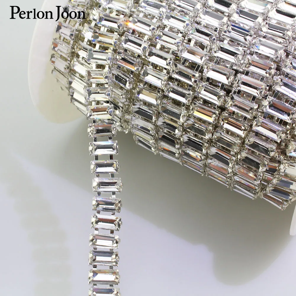 

1 yard Array rectangle Glass crystal rhinestone trim crystal decorative metal chain clothing accessories ML100