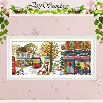

Winter Street Patterns Counted Cross Stitch 11CT 14CT Cross Stitch Set wholesale Scenery Cross-stitch Kit Embroidery Needlework